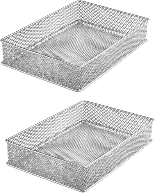 YBM HOME Silver Mesh Drawer Cabinet and or Shelf Organizer Bins, School Supply Holder Office Desktop Organizer Basket (2, 6x9x2 Inch)
