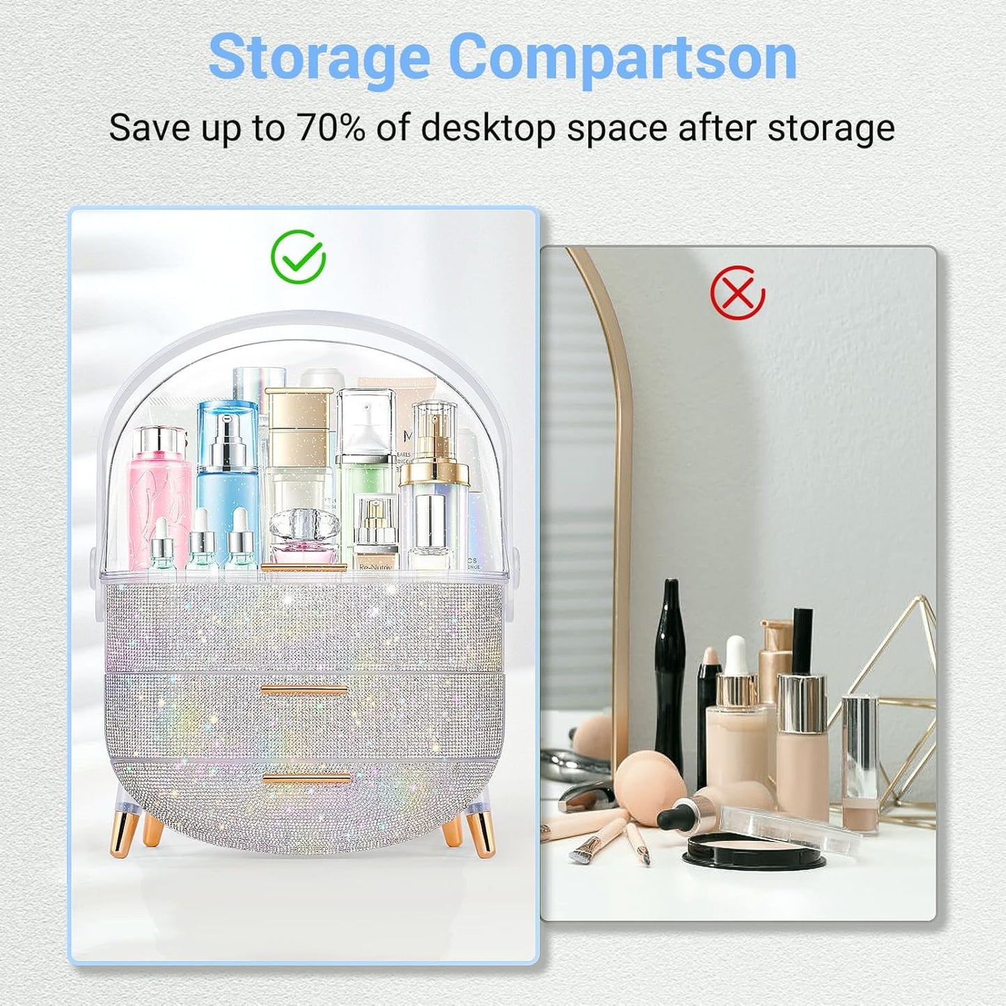 Teen Girls Gift Makeup Organizer, Skincare & Jewelry Storage, Cosmetics Display Case, Makeup Holder, Bathroom Organizer (Bling Rhinestone)