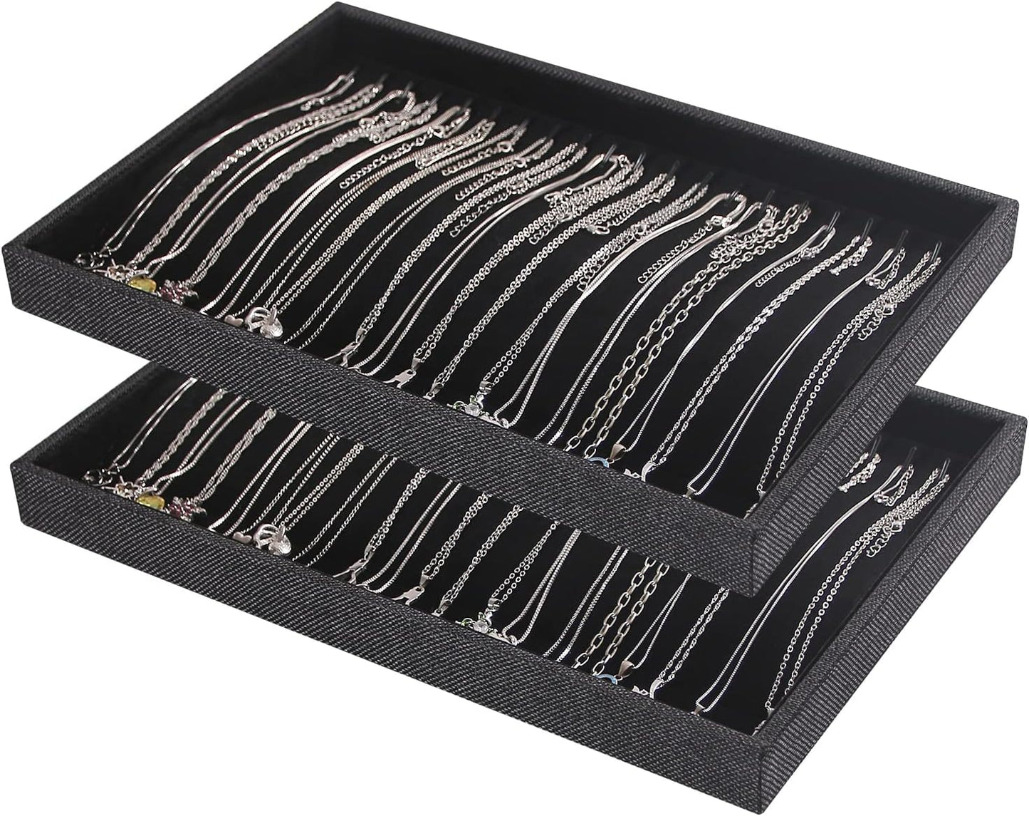 Julysky 2 Pcs/set Stackable Jewelry Organizer Trays，Necklace Tray+Necklace Tray, Jewelry Displays for Selling,Black
