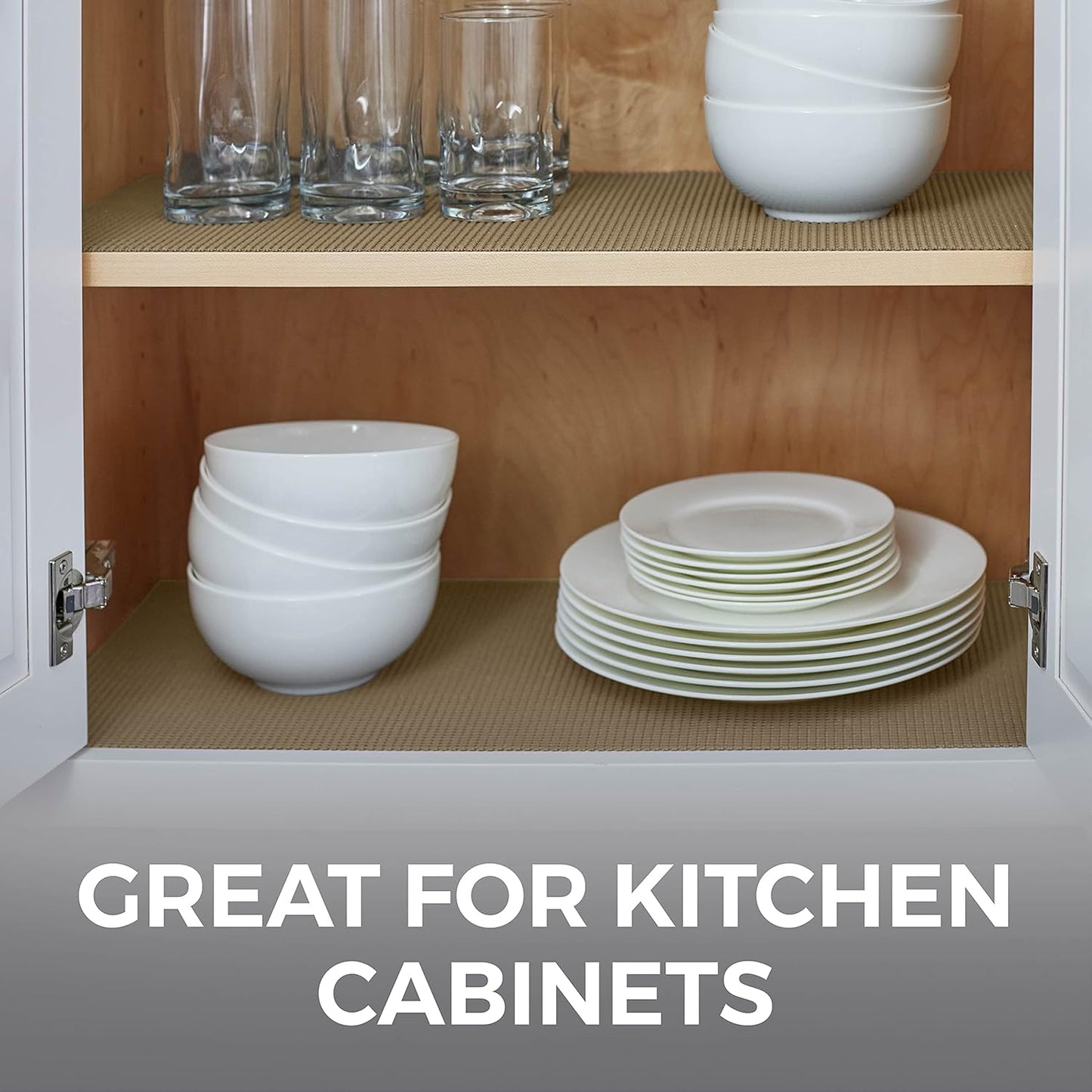 HOME GENIE Shelf Drawer and Cabinet Liner, Durable with Strong Grip, 12 in x 20 FT, Non Adhesive Liners Protect Kitchen Cabinets and Cupboard, Pantry, Bathroom Drawers and Shelves, Desks, Light Taupe