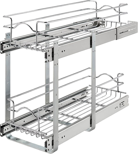 Rev-A-Shelf 2-Tier Kitchen Cabinet Pullout Shelf and Drawer Organizer Slide Out Pantry Storage Basket in Multiple Sizes, 9 x 22 In, 5WB2-0922CR-1