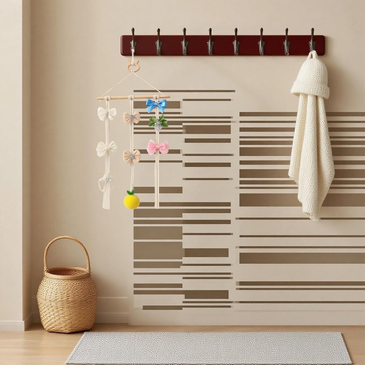 Macrame Hair Clips Organizer, Wall Hanging Hair Accessories Holder and Storage for Women and Girls, Claw Clip Hanger Home Decor