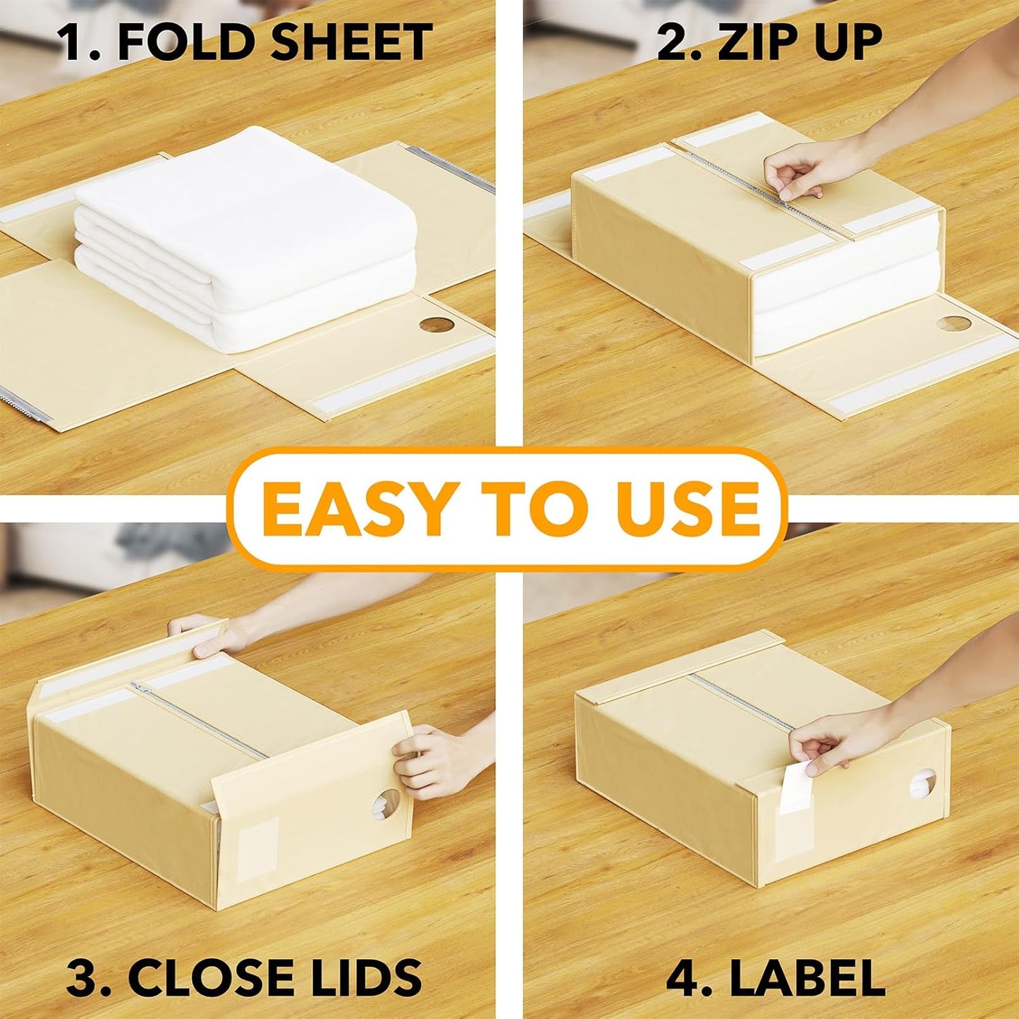 SpaceAid 10 Pack Bed Sheet Organizers and Storage, Foldable Sheet Organizer for Linen Closet, Sheets Set Folder Keeper with Window XL (Queen & King Size) Organizing Bedding Container, Beige