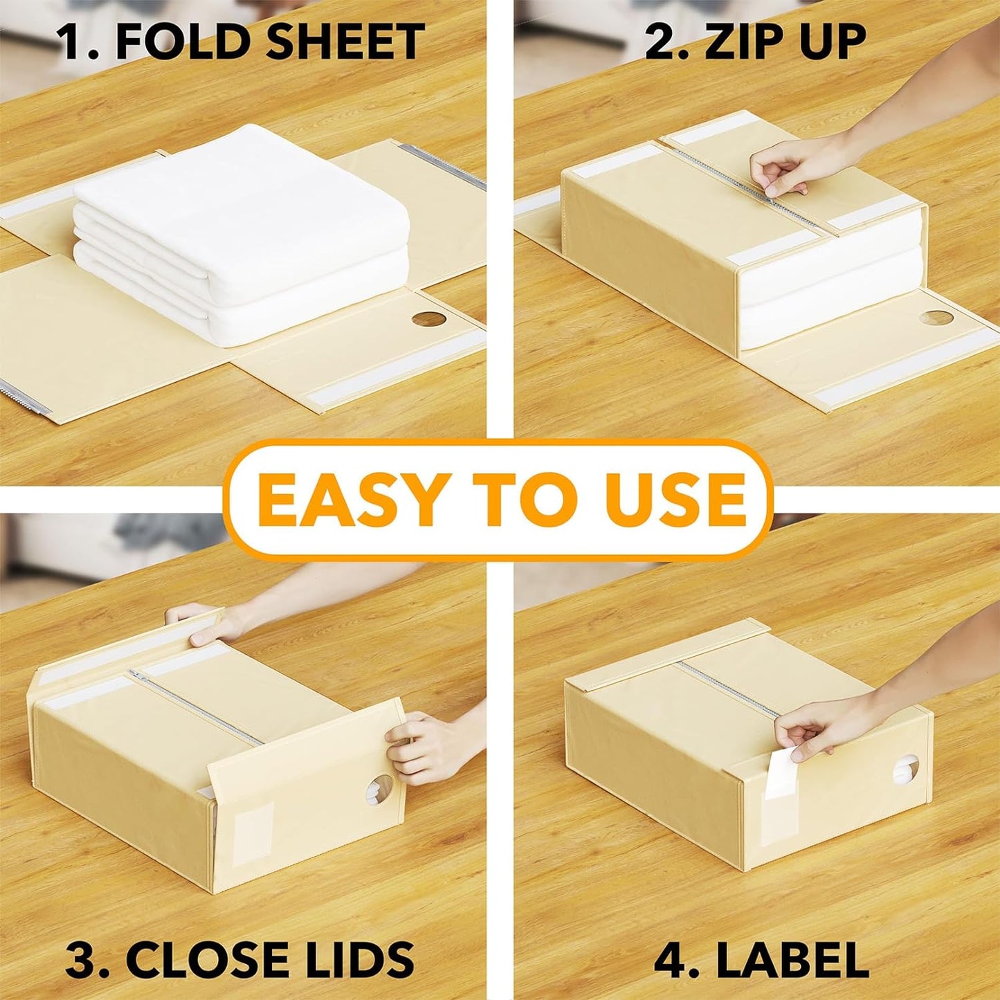SpaceAid 6 Pack Bed Sheet Organizers and Storage, Foldable Sheet Organizer for Linen Closet, Sheets Set Folder Keeper with Window XL (Queen & King Size) Bedding Container (Beige, 6 Pack)