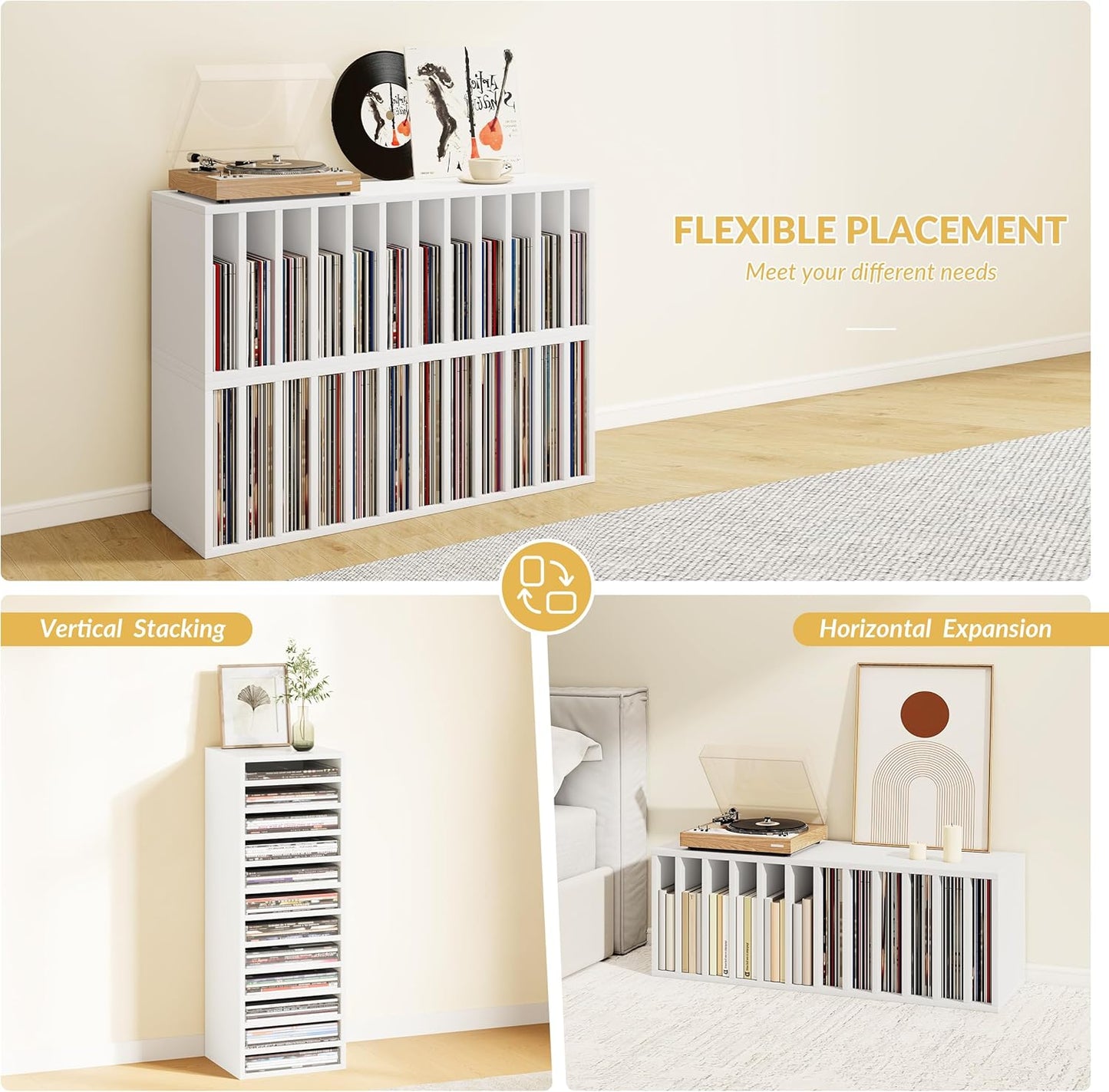 IOTXY DIY Modular Cube Bookcase - CubeXY Customizable Stackable Expandable Basic Shelving Units, 12-Cube Wooden Open Bookshelf with Removable Shelves for Vinyl Record Storage Organizer, White