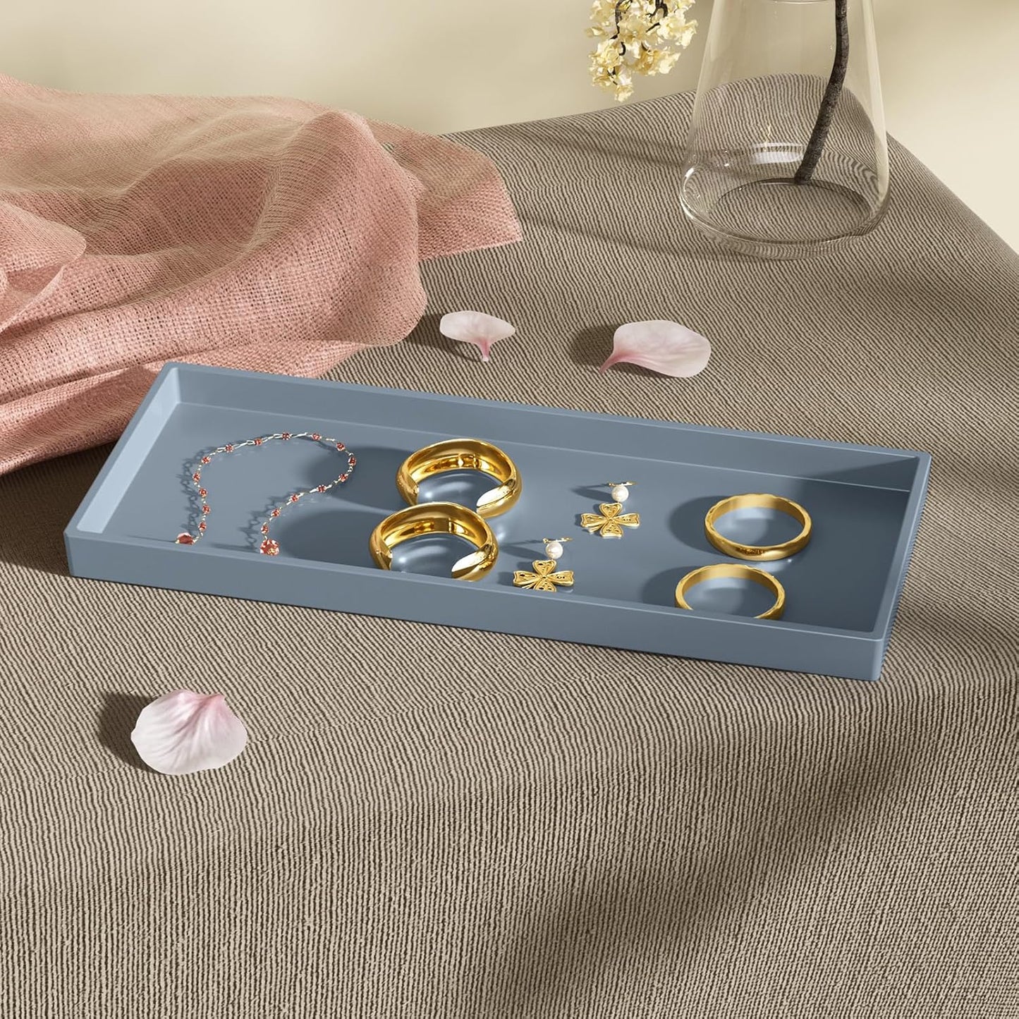 Vanity and Bathroom Tray, 11.8" ABS Countertop Organizer,Waterproof Vanity Tray for Toilet Tank,Perfume,Soap,Keys,Bathroom Accessories,Kitchen and Bath Trays,Non Slip Small Trays,Gray,2 Pack
