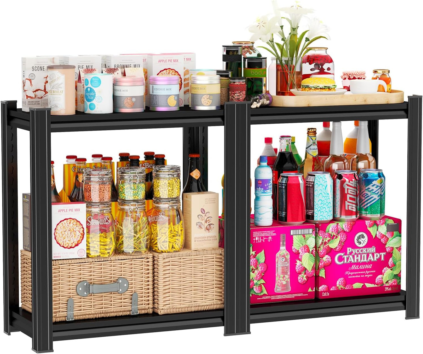 Kitchen Storage Rack,2 Tier Metal Shelving Unit,Small Pantry Shelves for Kitchen Counter,Shelf Organizer for Baker/Book, 20”Wx14”Dx22”H (2Tier-20”Wx14”Dx22”H)