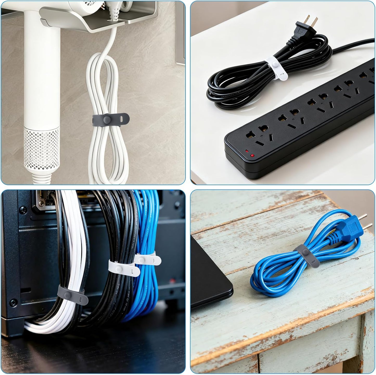 24 Pcs Silicone Cable Ties, Wire Cord Organizer, Cord Ties Reusable Cable Organizer 5Inch Cable Management Tie (4 Color) Cbfoeyk