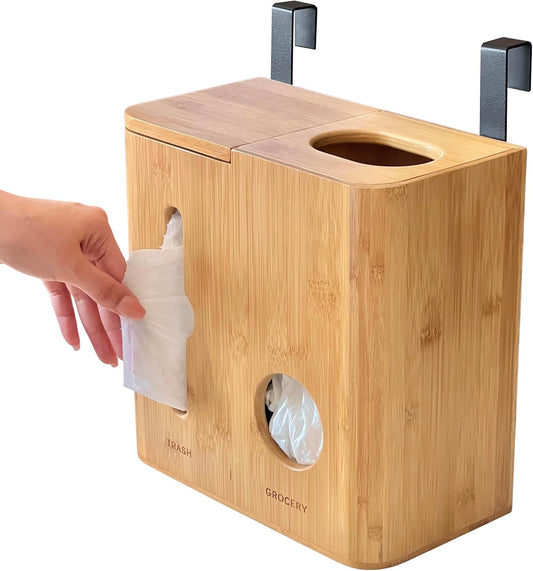 Trash Bag Dispenser & Grocery Bag Holder - The Original 2 in 1 Plastic Bag Holder for Grocery Bags and Garbage Bags - Under Sink Organizers and Storage/Wall Mounted/Pantry - Fits 13 Gallon
