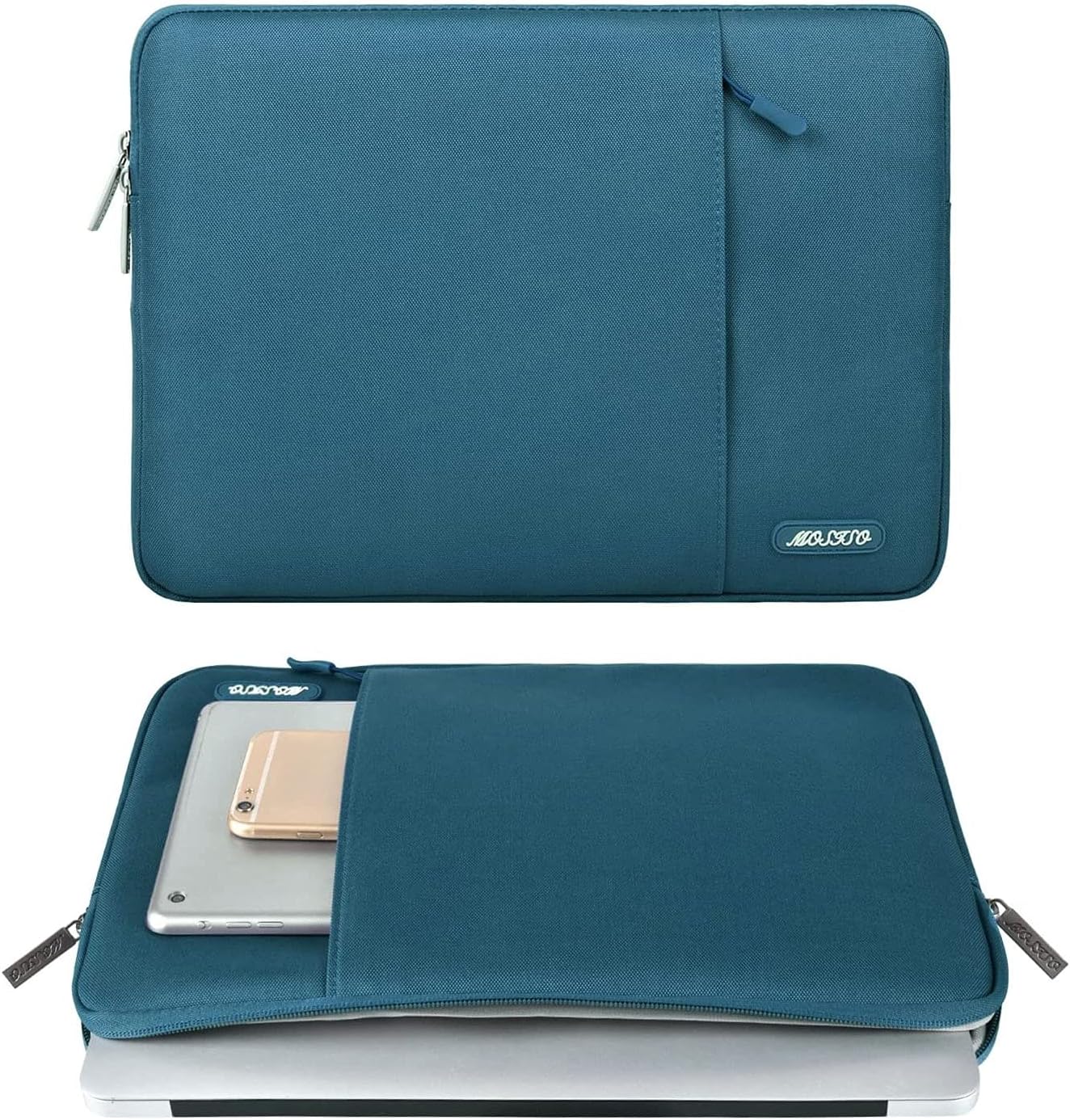 MOSISO Laptop Case 16 inch, 15-15.6 inch Laptop Sleeve Compatible with MacBook Pro 16 M4 M3 M2 M1, HP Acer Dell Lenovo ASUS Notebook, Polyester Vertical Computer Sleeve Bag with Pocket, Deep Teal