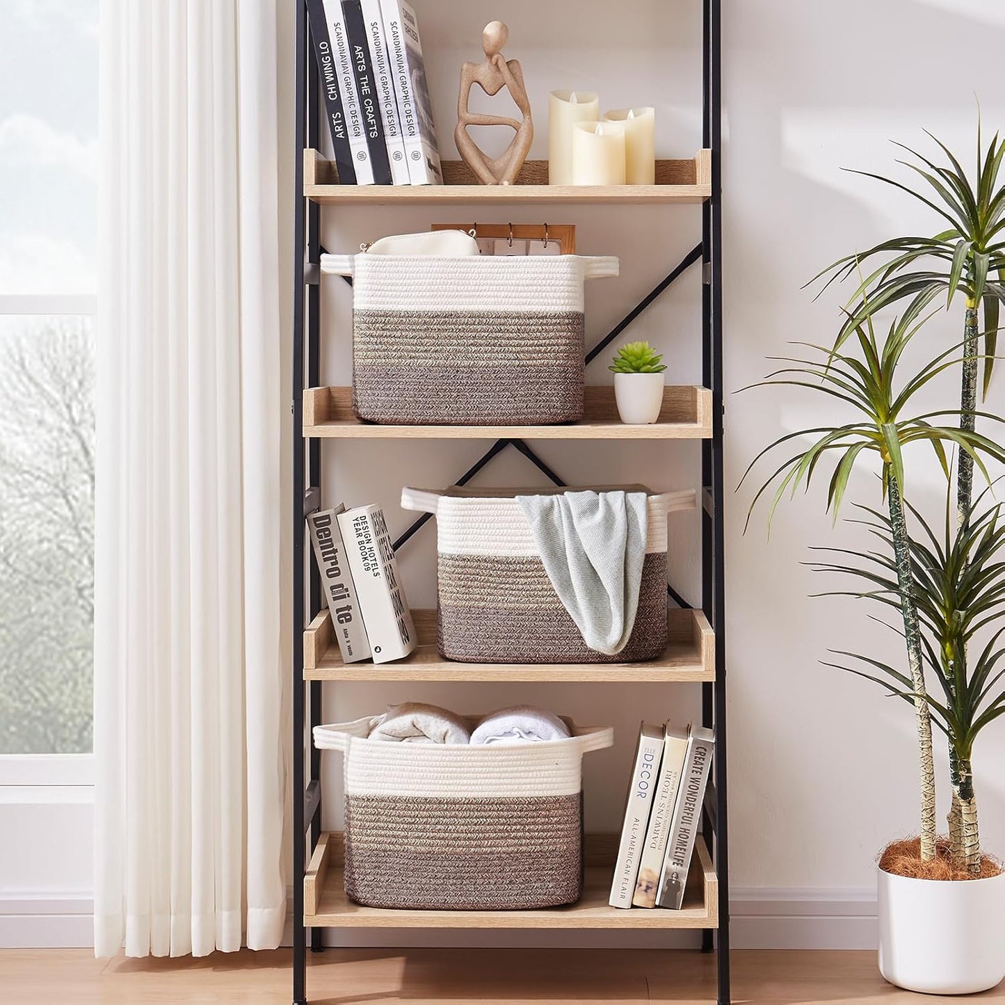 Storage Baskets for Organizing, Woven Baskets for Shelves, Rectangle Decorative Organizer for Storage Clothes, Toy, Books, Towels Nursery Bins 3 Pack (Gradient Dark Brown, 13"x9.85"x8.7")