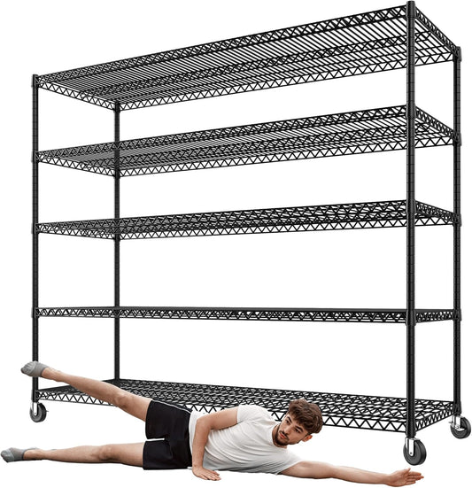 3200LBS Storage Shelves Wire Shelving with Wheels,Adjustable Garage Shelving Heavy Duty Steel Metal Shelving Unit Shelf Rack for Warehouses,Garage,Kitchen,School,Commercial,73" H X 60”W X 18" D