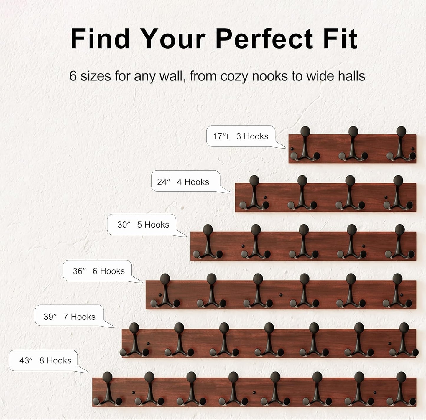 SKOLOO 36-Inch Wood Coat Rack Wall Mount with 6 Triple Hooks - Ideal for Family Entrances, Classrooms, and Pet Supplies Storage - Perfect Coat Hooks for Wall,Mahogany (Sapele)
