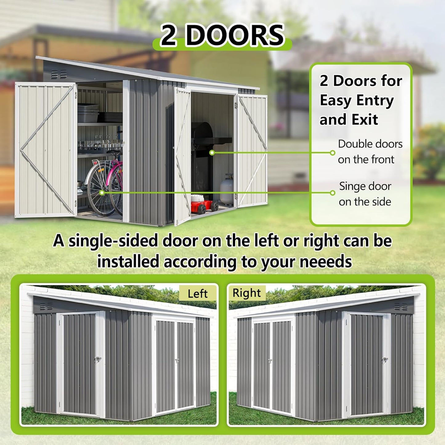 6x8FT Lean to Sheds Metal Outdoor Storage Shed with Floor Frame,Large Tool&Lawn Mower Shed with Two Lockable Doors for Garden Backyard Patio Storage,Outside Waterproof Storage Shed