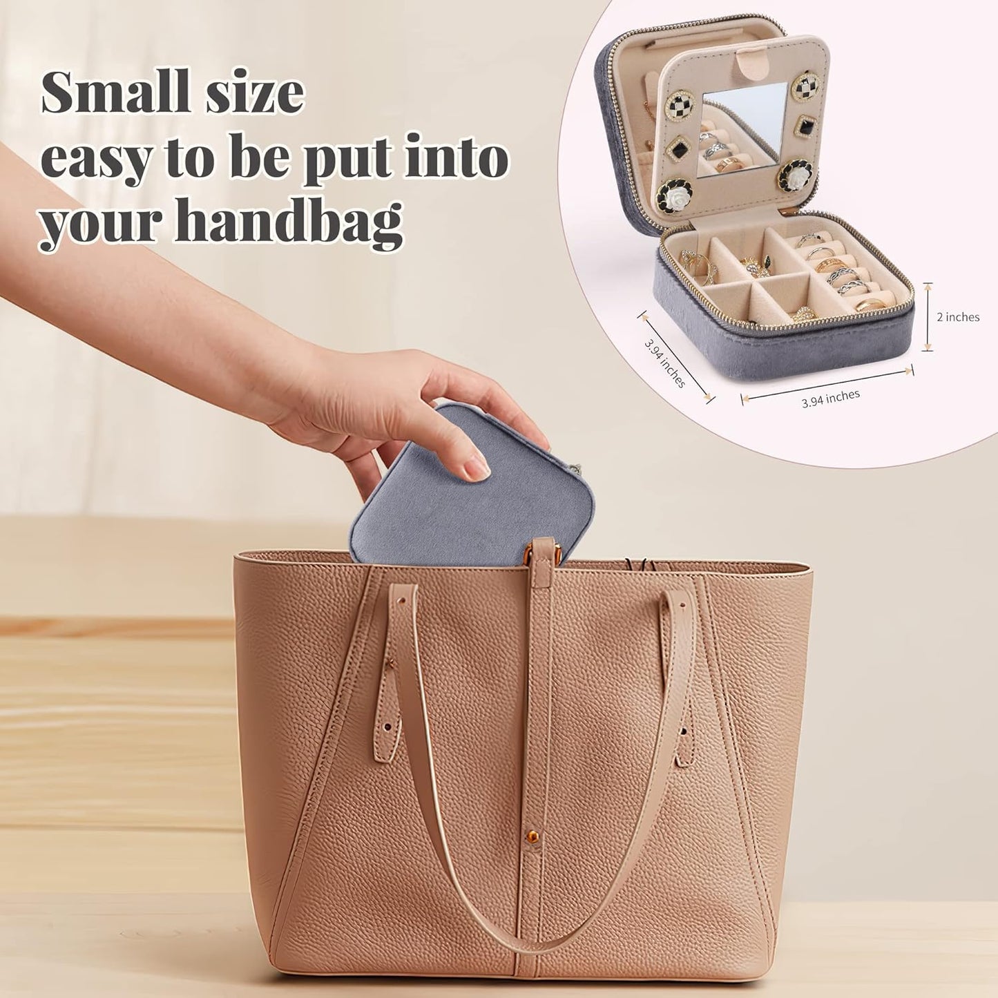 Dajasan Velvet Travel Jewelry Box, Mini Travel Jewelry Case, Small Portable Travel Jewelry Organizer Box with Mirror for Earrings Bracelets Rings Necklace (Grey)
