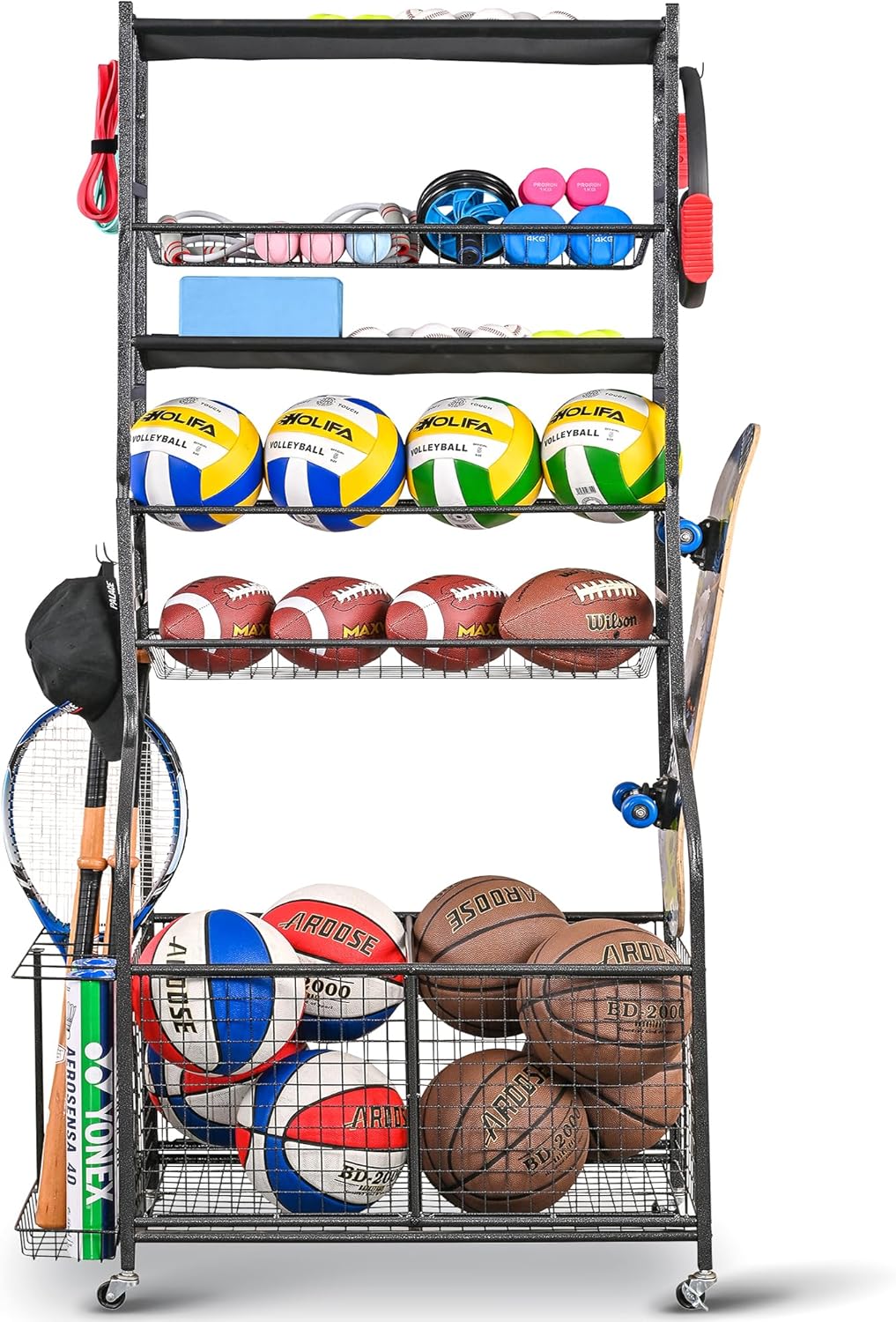 Mythinglogic Sports Equipment Garage Organizer,Garage Ball Storage for Sports Gear and Toys, Rolling Ball Cart with Wheels for Indoor/Outdoor Use