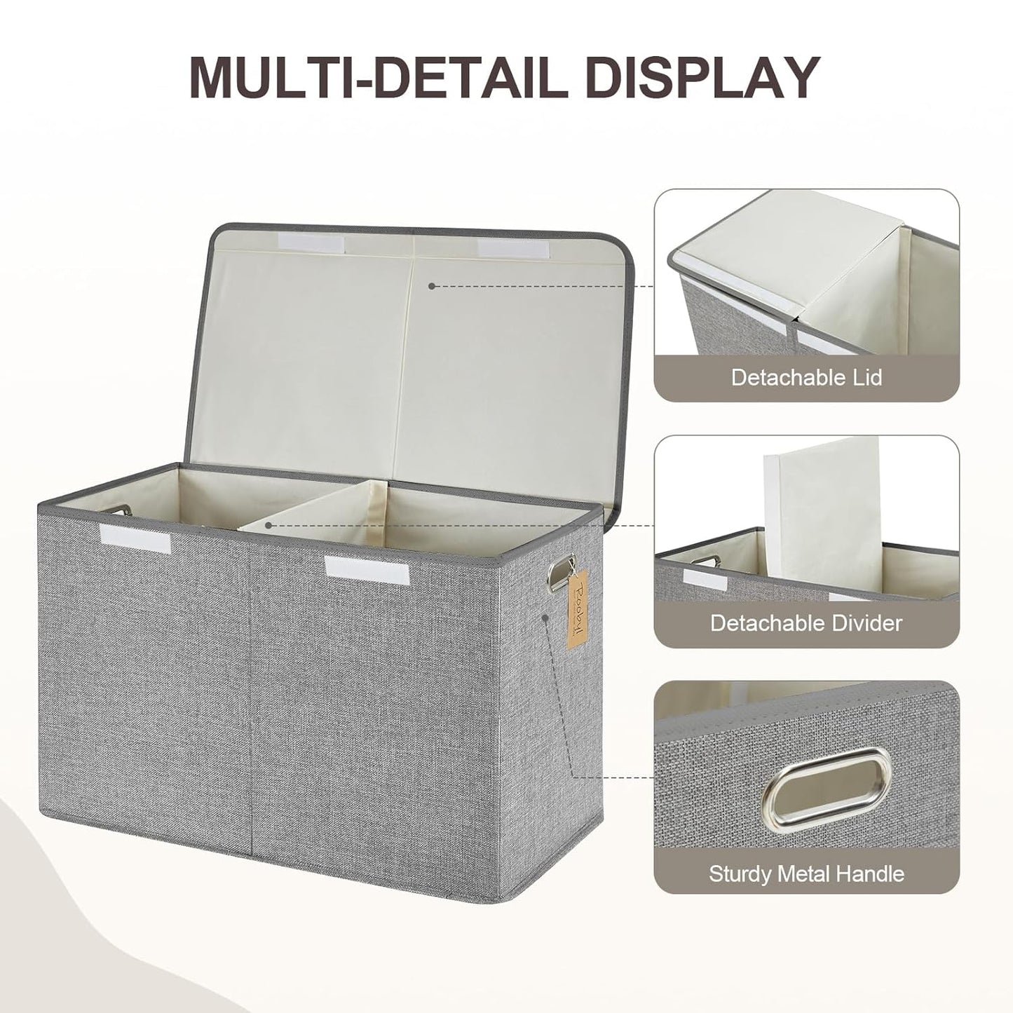 Large Toy Box with Flip-Top Lid, Collapsible Storage Organizer Bins with Dividers and Handles, Kids Bin Chest Baskets for Toys, Playroom Organizers, Nursery 25"x13" x16" (Gray)
