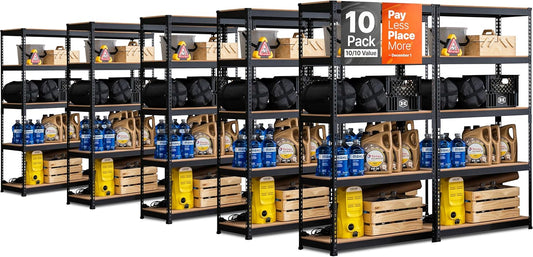 HOMEDANT 5-Tier Laminated Boltless Heavy Duty Metal Shelving Unit Adjustable Garage Storage Utility Rack Shelves Organization Multipurpose Shelf Warehouse Industrial (10, (M) 35.9" W, Black)