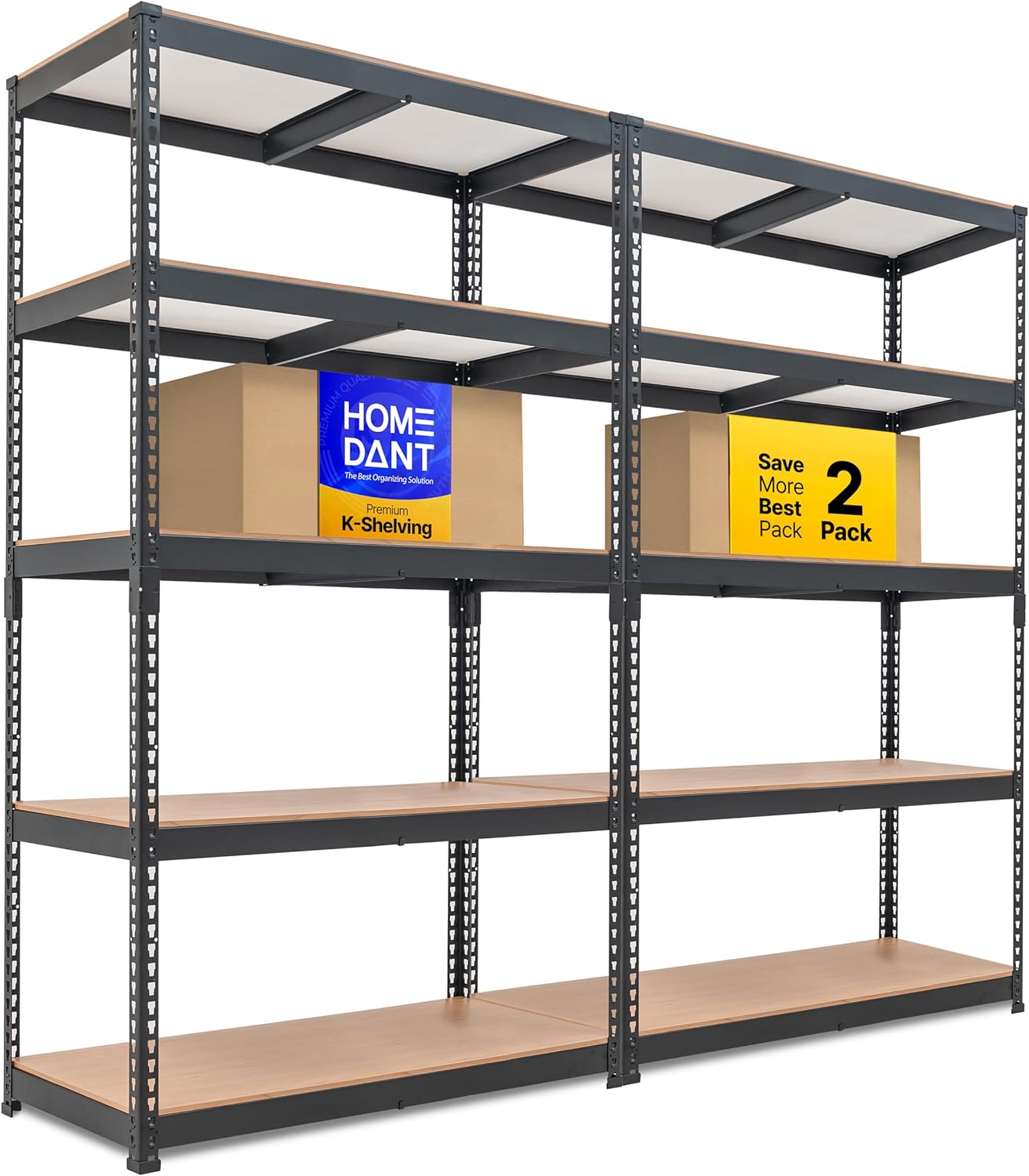 HOMEDANT 5-Tier Laminated Boltless Heavy Duty Metal Shelving Unit Adjustable Garage Storage Utility Rack Shelves Organization Multipurpose Shelf Warehouse Industrial (2, (L) 39.8" W, Black)