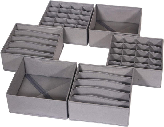 DIOMMELL 6 Pack Foldable Cloth Storage Box Closet Dresser Drawer Organizer Fabric Baskets Bins Containers Divider for Clothes Underwear Bras Socks Lingerie Clothing, M Grey 22-2000