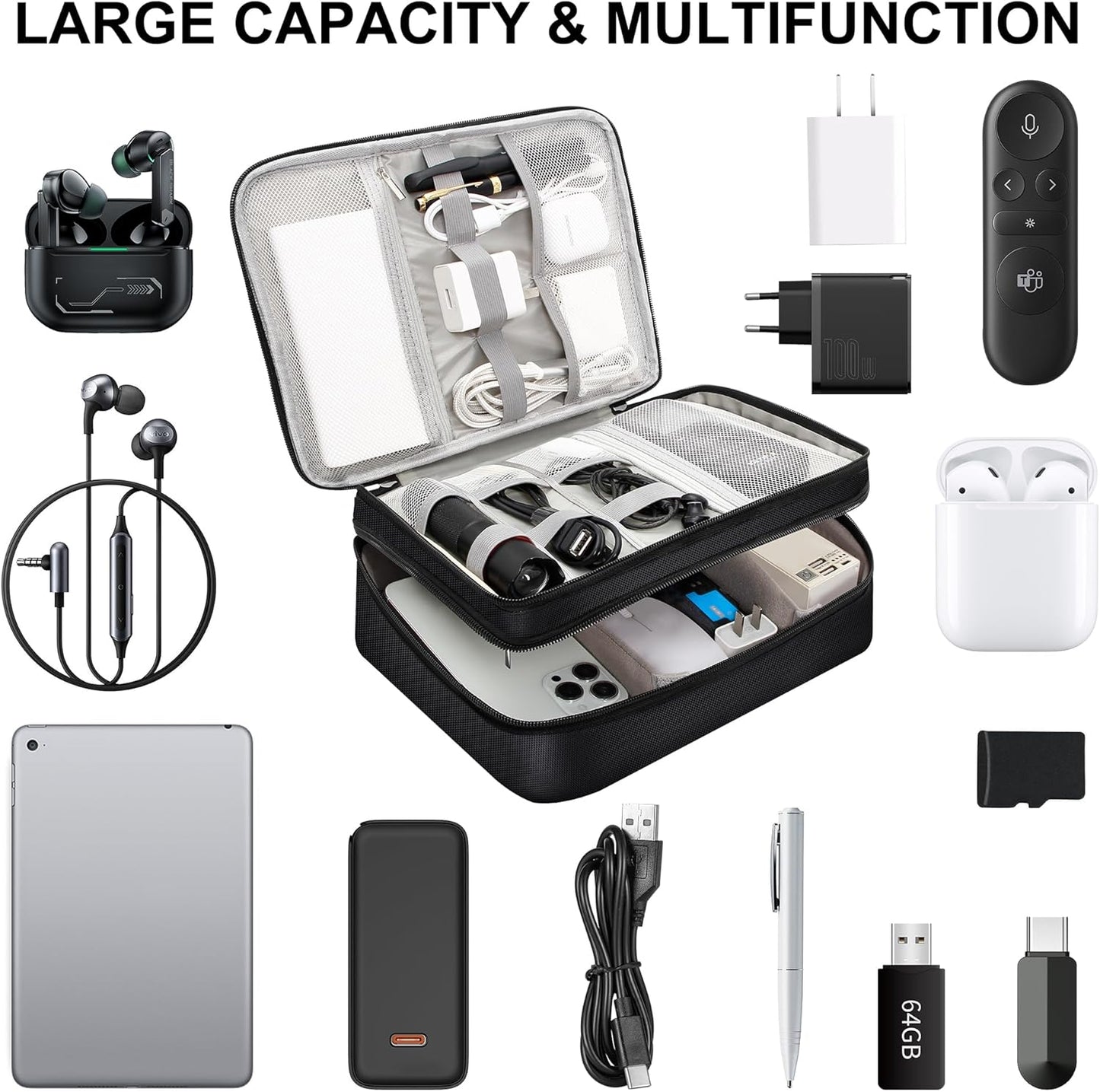 CILLA Electronic Organizer Travel Case, Travel Cord Organizer Case Portable Waterproof Cable Organizer Bag for Charger, Cord, USB, Power Bank, Earphone