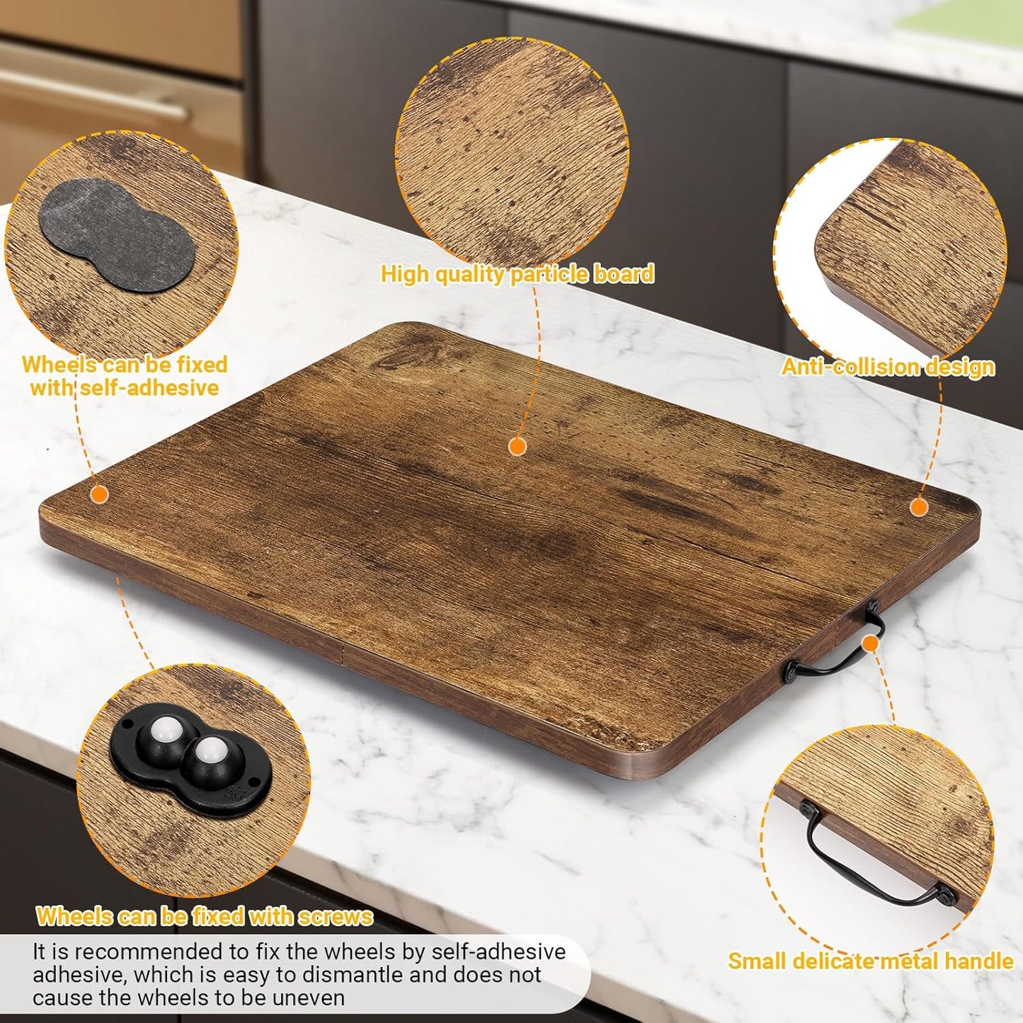 Sliding Tray for Coffee Maker, 360° Rotating Appliance Slider for Kitchen Appliances, Wooden Sliding Tray Suitable for Kitchen Countertops and Kitchen Appliances(Brown, Small)