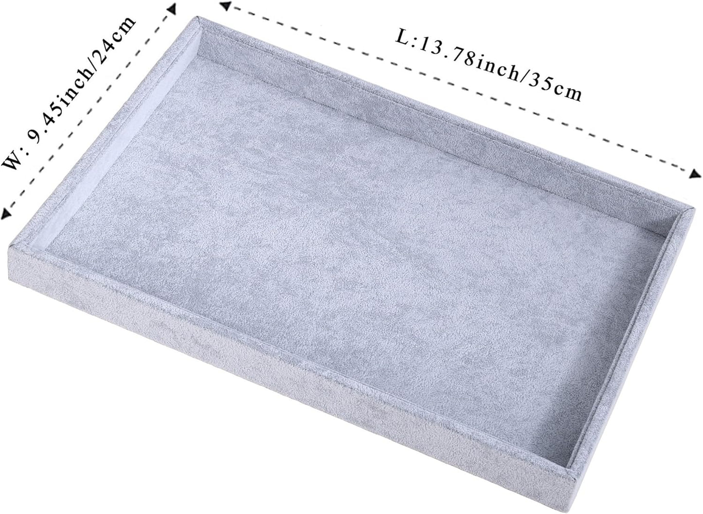 Mornajina 13.8" x 9.5" Velvet Jewelry Tray Jewelry Display Tray, Stackable Empty Plate Trays for Earrings Necklaces Bracelet Rings Display Showcase - Grey