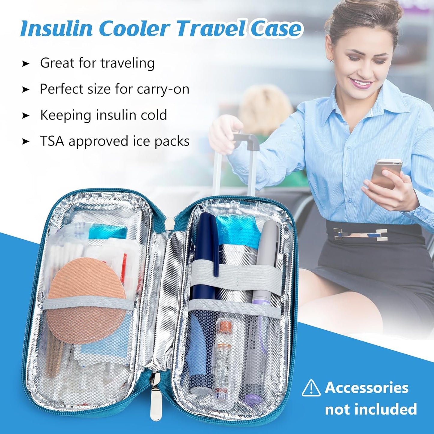 YOUSHARES Insulin Cooler Travel Case TSA Approved Medication Diabetic Supplies Cooler For Travel Refrigerated Medicine Organizer Bag With 2 Ice Pack