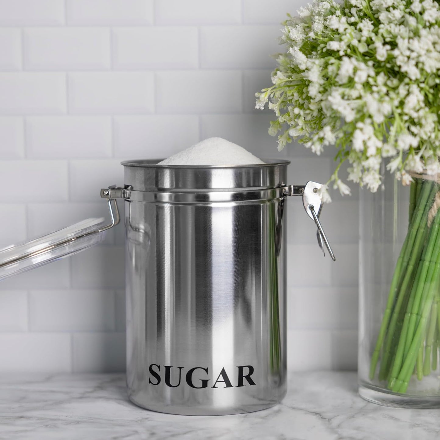 Fox Run Stainless Steel Sugar Container, 62 oz Canister with Airtight and Transparent Lid