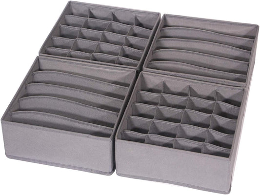 DIOMMELL 4 Pack Foldable Cloth Storage Box Closet Dresser Drawer Organizer Fabric Baskets Bins Containers Divider for Clothes Underwear Bras Socks Lingerie Clothing, M Grey 22-0000