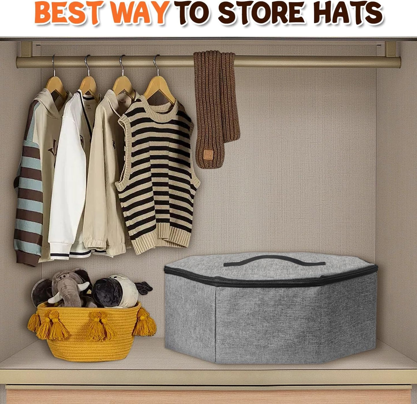 Boczif Hat Storage Box for Women and Men, Hat Storage bag for Travel Collapsible, Cowboy Hat Case with Handle, Hat Organizer Container Large Cap Bag for Carry (Grey)