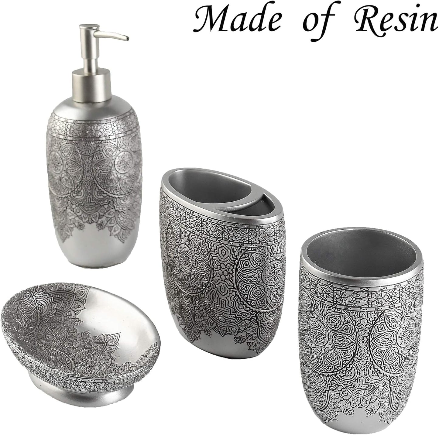 Hymmah Bathroom Accessories Set,Toothbrush Holder,Farmhouse Bathroom Decor,4 Pcs Resin Gift Set Apartment Necessities, Contain Toothbrush Cup,Soap Dispenser,Soap Dish,Tumbler