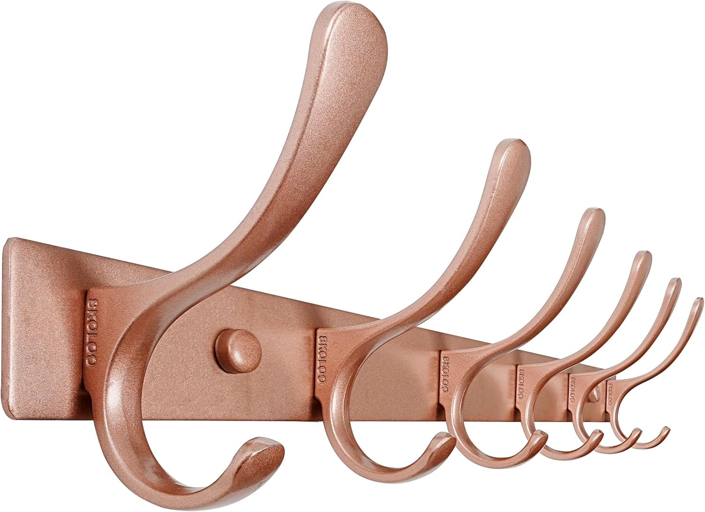 SKOLOO Coat Rack Wall Mounted - 6 Hooks, Heavy Duty, Stainless Steel, Metal Wall Hanger, Sturdy Coat Hooks for Hanging Coats, Jacket, Clothes, Hat, Matte Rose Gold