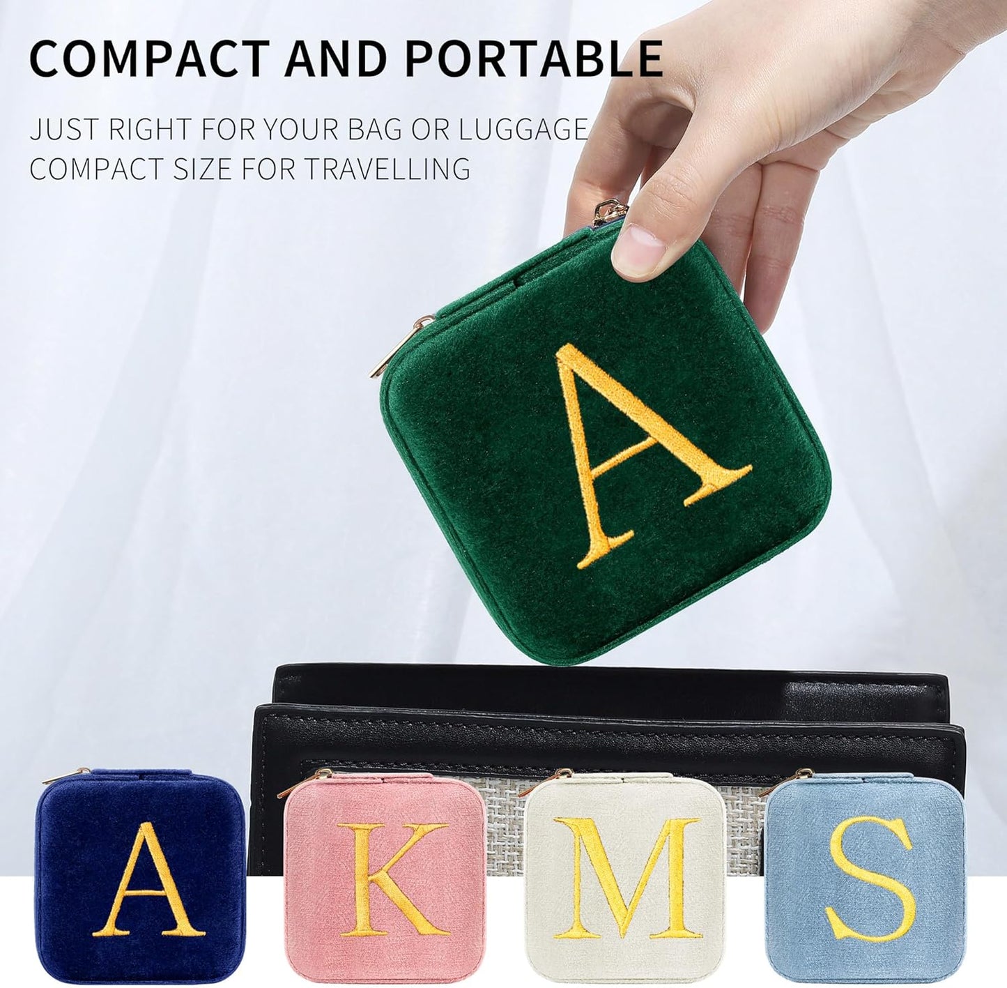 Parima Stocking Stuffers for Women - Christmas Gifts for Her, Gifts for Women, Plush Velvet Travel Jewelry Case, Small Jewelry Box, Birthday Gift for Woman Her, Personalized Gift - Letter A, Green