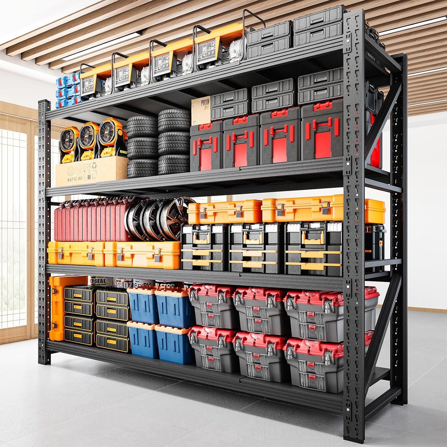 7000LBS Storage Shelves,79" W Garage Shelving Heavy Duty Metal Adjustable Garage Shelves, Shelving Units Industrial Shelving for Warehouse,79" W x 24" D x 79" H,Black