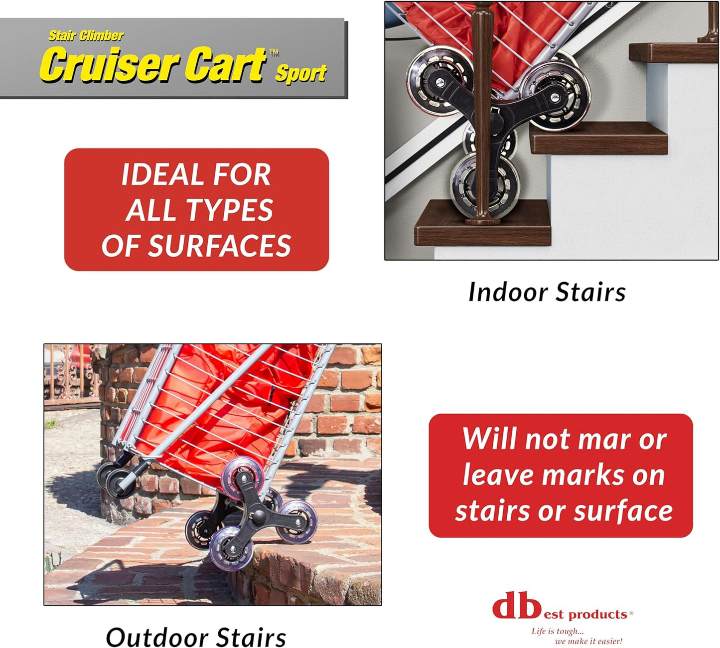 dbest Products Stair Climber Cruiser Cart Sport, Foldable Grocery Cart on Wheels,Multi-Use Collapsible Folding Laundry Basket with Wheels