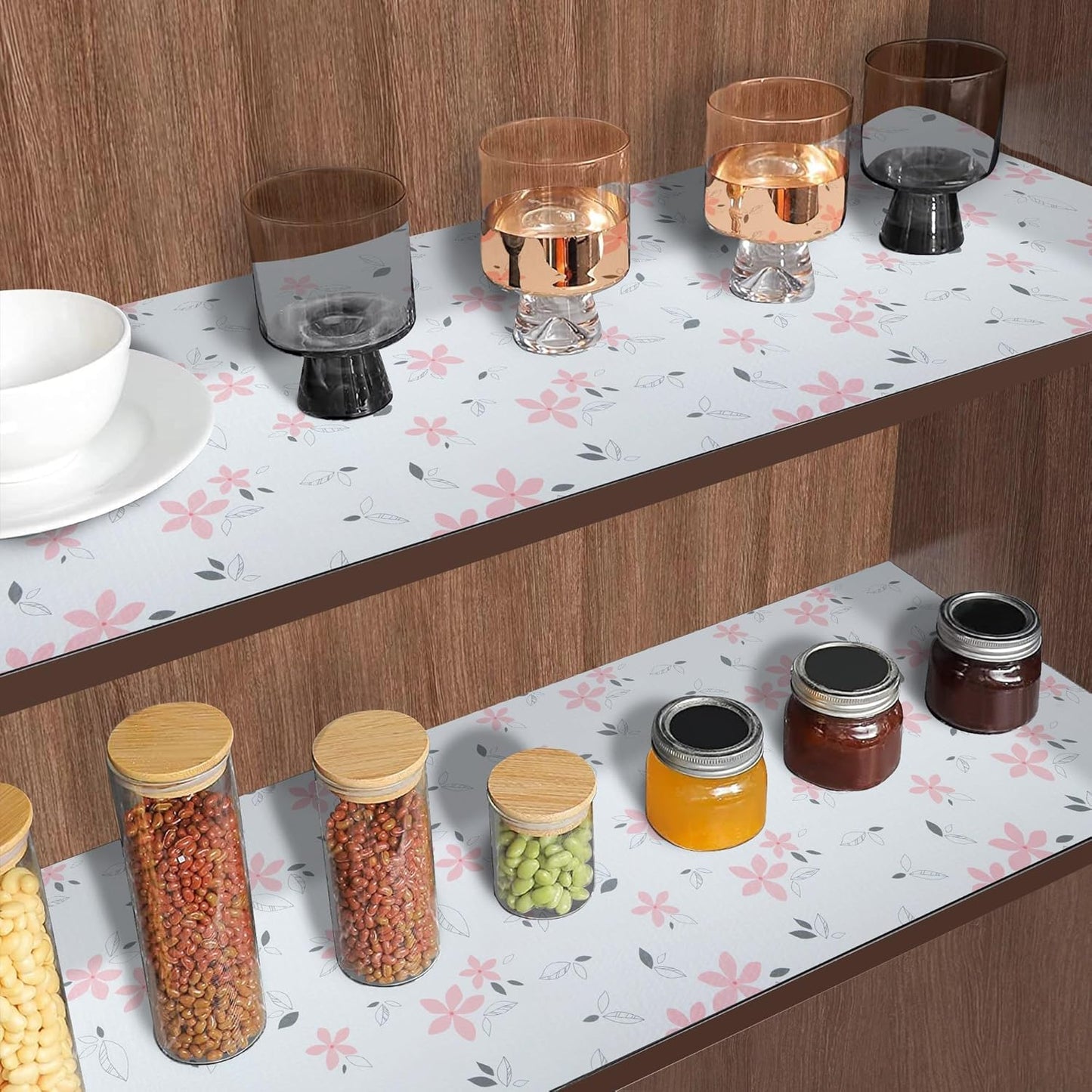 2 Rolls 18" W x 96" L Floral Drawer and Shelf Liner for Cabinets, Non-Adhesive Strong Grip Non-Slip Flower Shelf Cabinet Kitchen Shelf Liners for Kitchen Cabinets