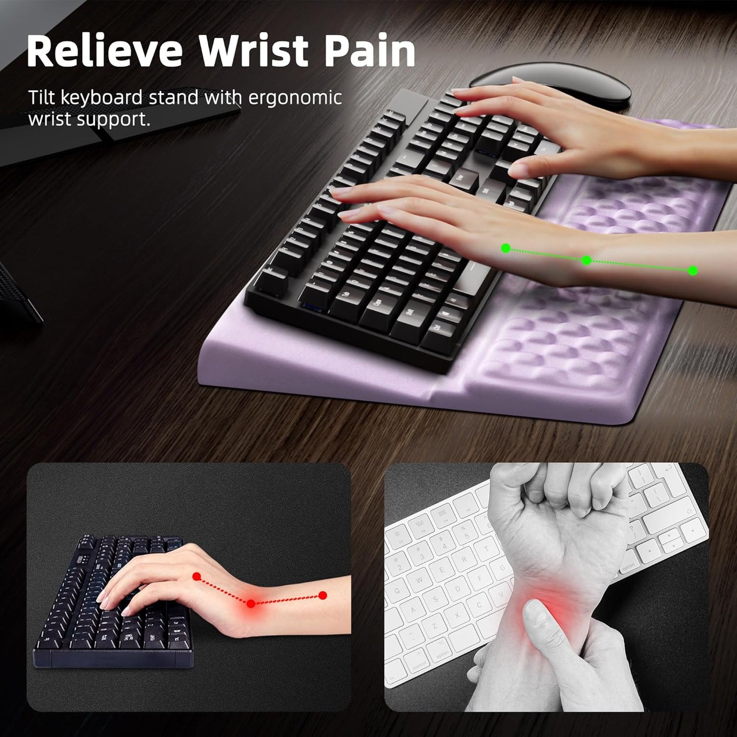 Ospelelf Keyboard Wrist Rest Pad, Comfy Ergonomic Keyboard Stand Riser Holder, Computer Wrist Support Cushion forTyping, Purple
