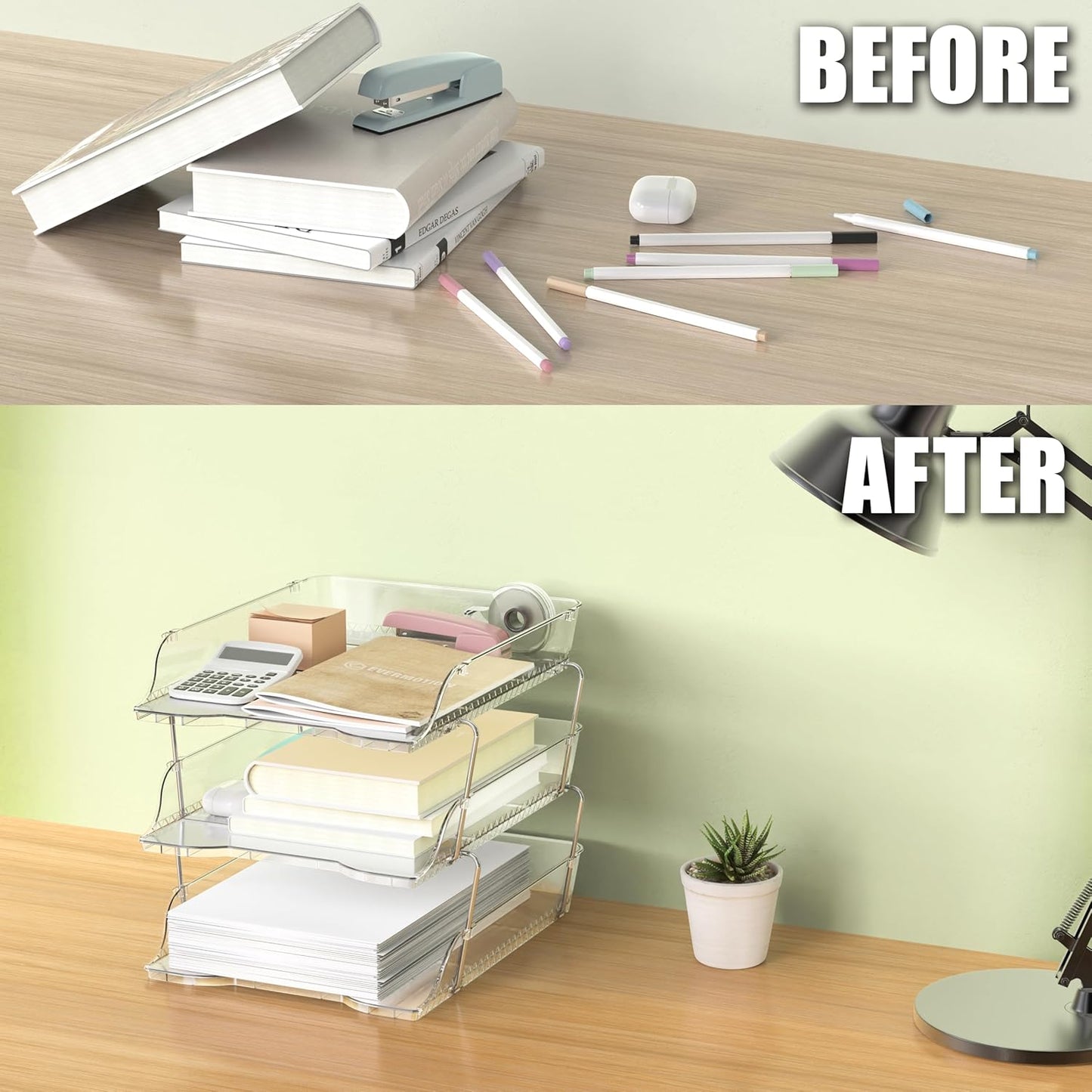 Simple Houseware 3-Tier Crystal Clear Stackable Document Letter Tray Paper Organizer - Desk Organizer for A4/Letter Size Documents, File Sorter, Paper Holder, Office Desktop File Storage, Acrylic Look