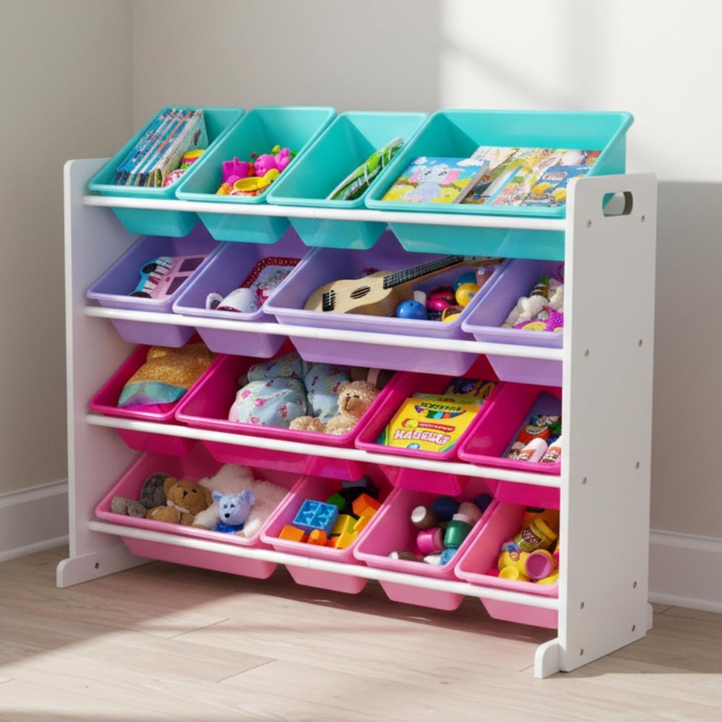 Humble Crew Supersized Toy Storage Organizer with 16 Removable Bins, White/Blue/Pink/Purple – Large Toy Storage for Toddlers Ideal for Kids' Rooms, Playrooms, and Nurseries - Modern Toy Bins for Kids