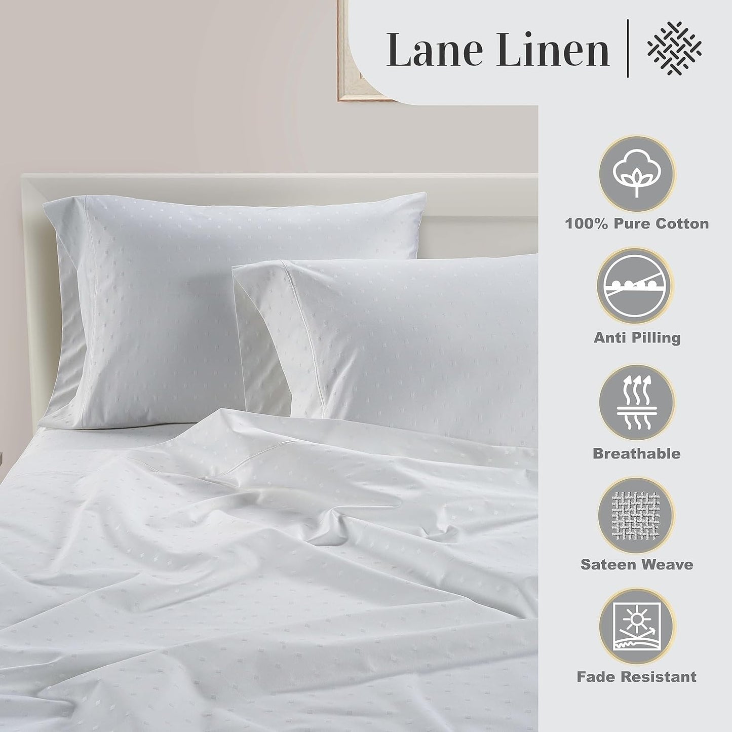 LANE LINEN Pillows Queen Size Set of 2, Soft 100% Egyptian Cotton, Cool & Smooth 1000 Thread Count Pillow Cases - Swiss Dot - White