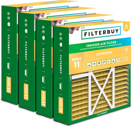 Filterbuy 16x20x5 Air Filter MERV 11 Superior Pet & Allergy Defense (4-Pack), Pleated HVAC AC Furnace Filters for Honeywell FC100A1003, Lennox X0592, and More (Actual Size: 15.75 x 19.75 x 4.38)