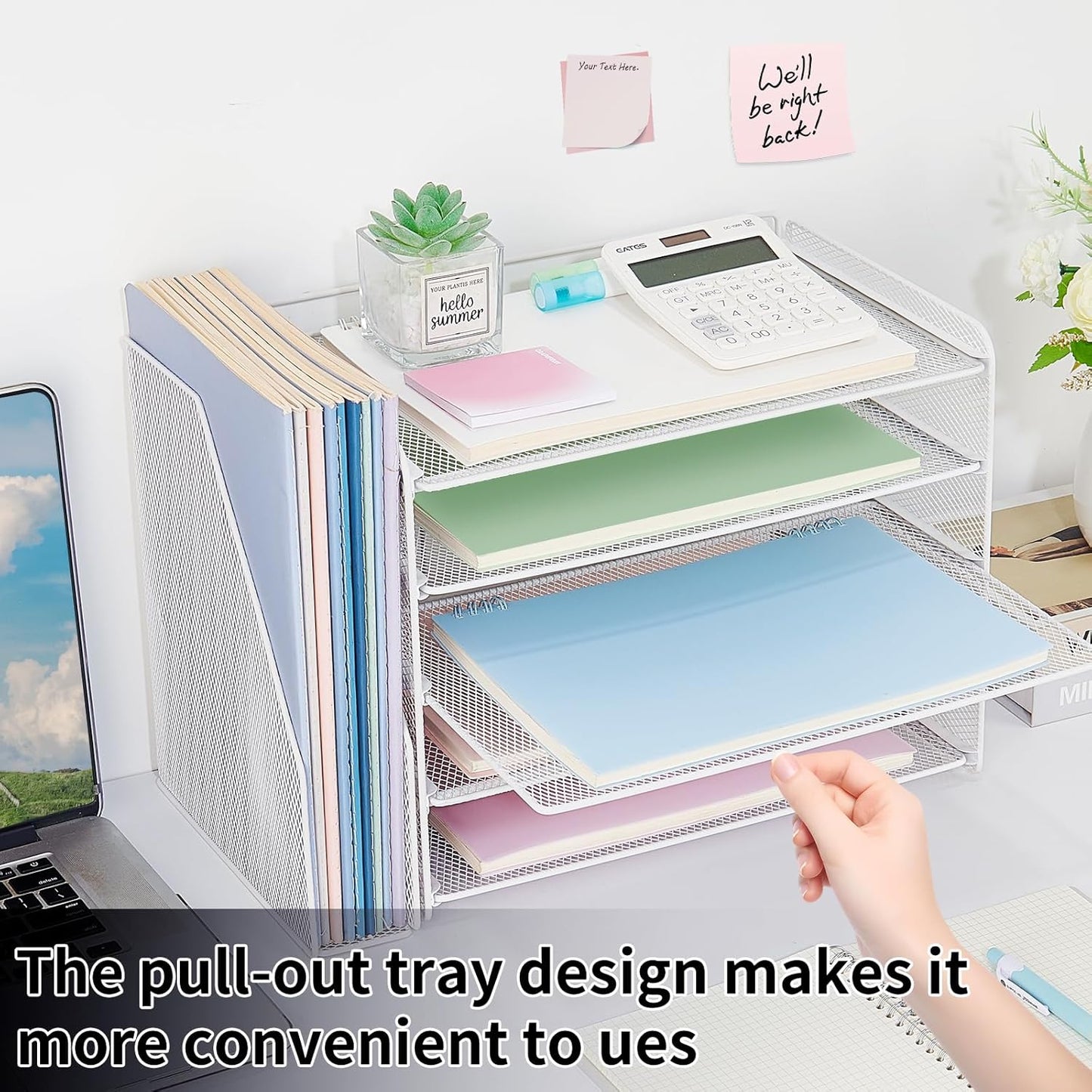 OPNICE 5-Tier Paper Organizer with Magazine Holder, Desk Organizers and Accessories, Office Desk Accessories & Workspace Organizers, Desktop File Organizer for Office Supplies Storage, White