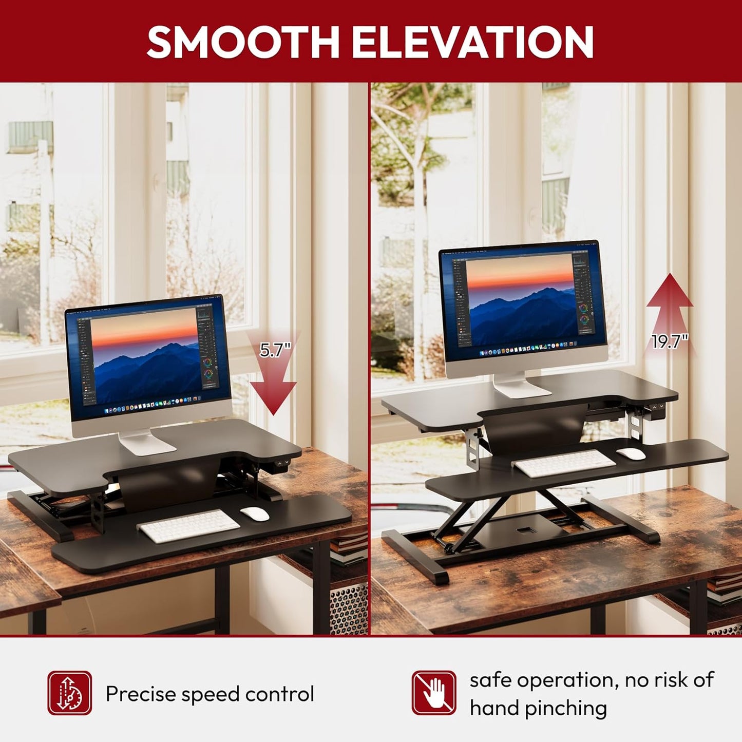 SANODESK 32" Electric Standing Desk Converter,Height Adjustable Riser for Office Home, Monitor and Laptop Workstation with Large Keyboard Tray, Black Color