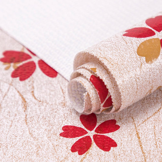 FIFTY FEET 12"x120" Non-Adhesive Shelf Liner for Kitchen Cabinets and Drawers, Washable Non-Slip PVC Cabinet Liner (Red Floral)(1 Roll)