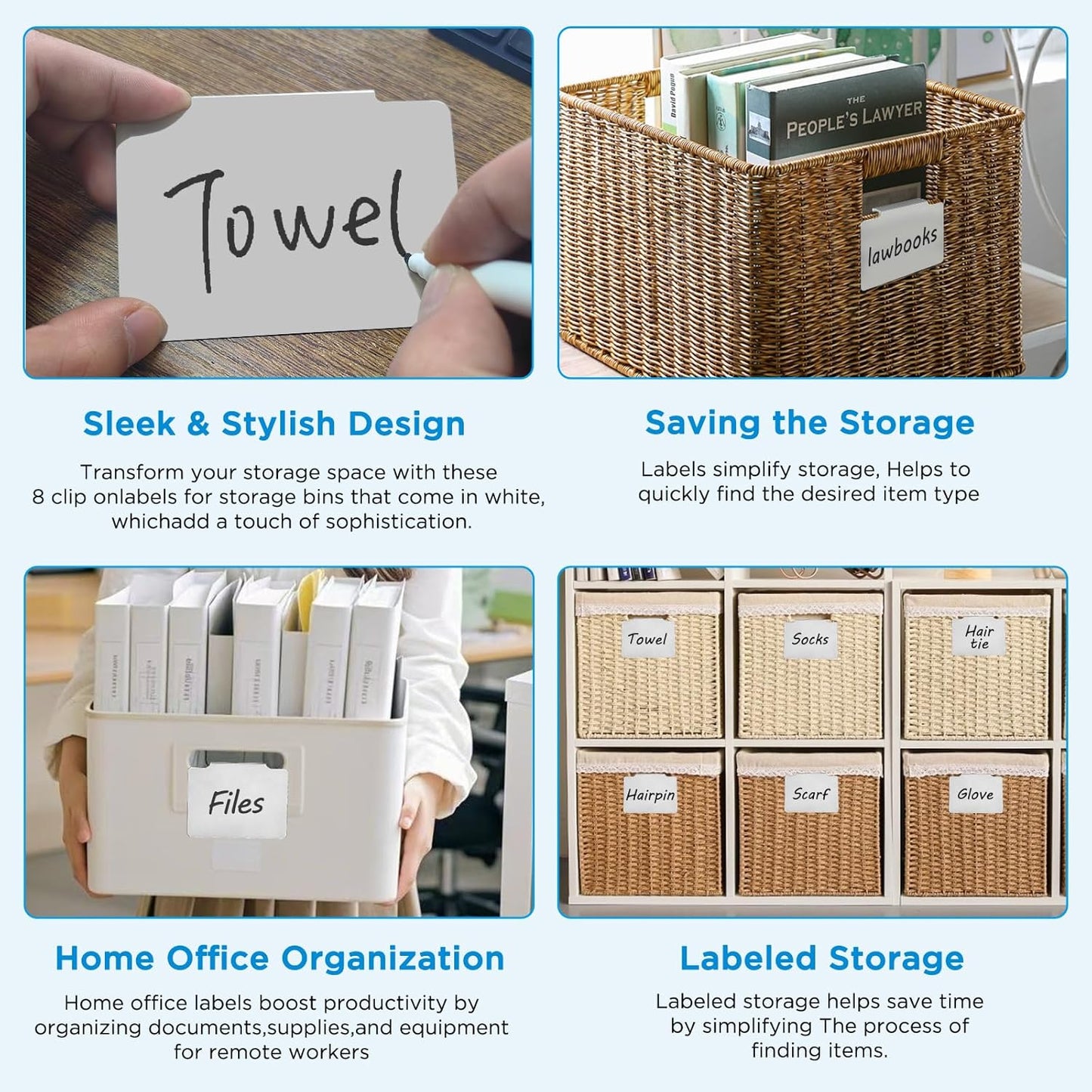 Metal Basket Bin Label Clip (White, 8 Metal Label Clip)