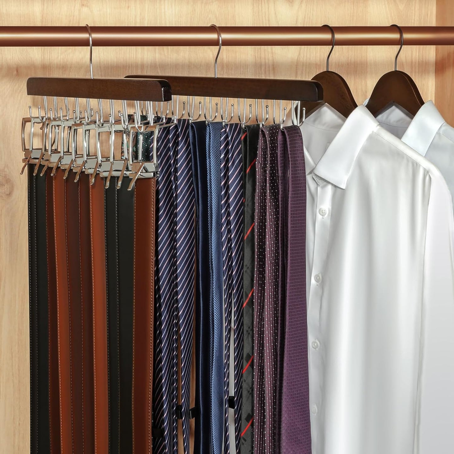 TOPIA HANGER 40 Hooks Belt Tie Hanger Space Saving for Closet, 2 in 1 Belt Ties Racks Max 60 Belts with 60 Ties Capacity, Curved with Flat Hooks for Belts,Ties,Bras,Closet Organizers and Storage CT70A