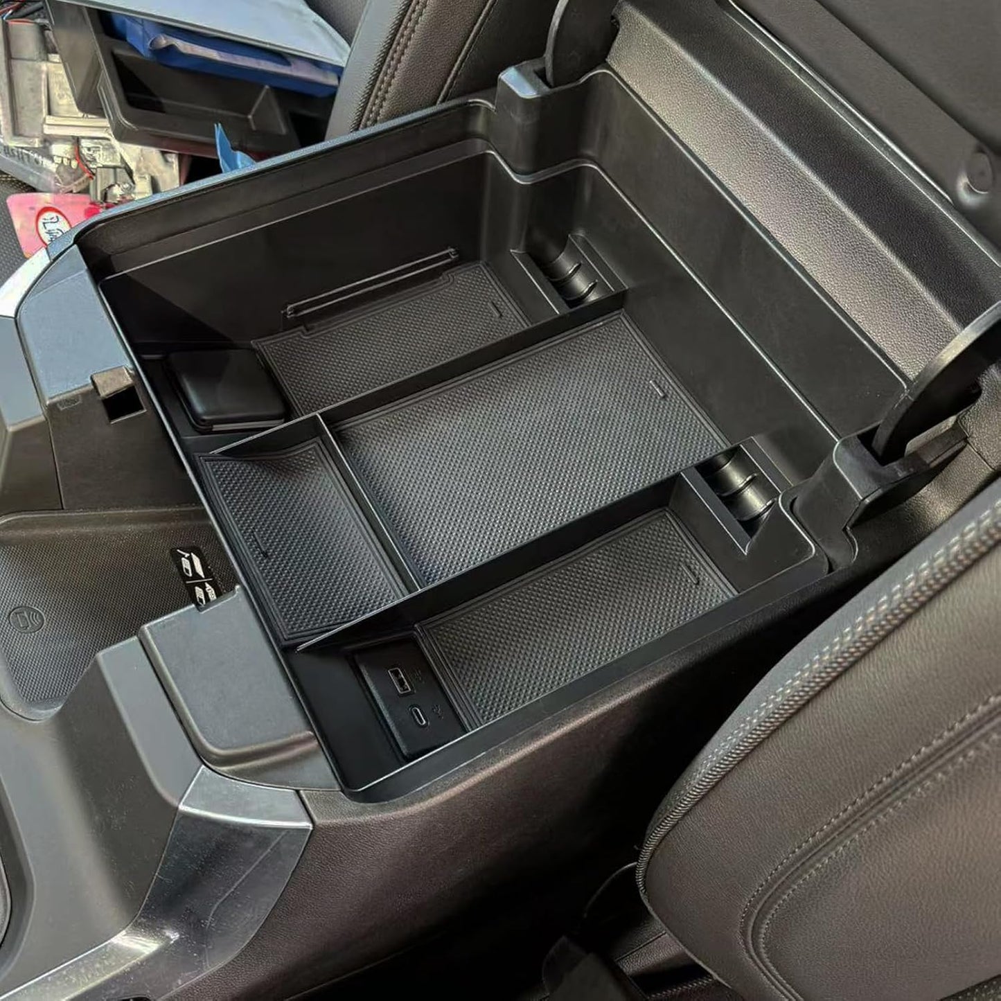 Center Console Tray for 2022-2024 2025 Chevy Silverado/GMC Sierra 1500 and 2024 2025 Silverado/Sierra 2500/3500HD Accessories, Armrest Box Storage Organizer (Fits Bucket Seat Console Only)