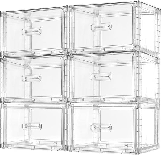 Vtopmart 6 Pack 18QT Clear Stackable Storage Drawers,Easily Assemble Closet Organizers,Plastic Storage Bins for Bathroom,Cabinet,Kitchen Pantry,Under Sink Organization(Medium)