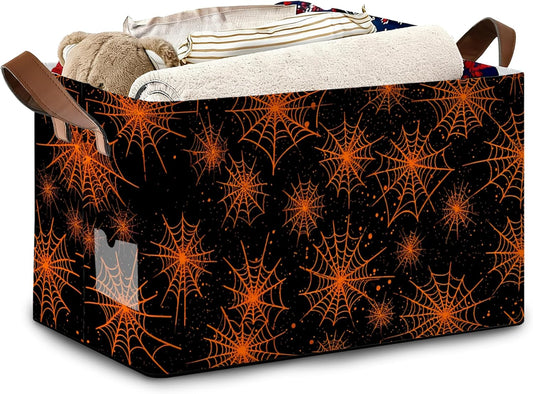 Halloween Storage Basket,Spider Web Collapsible Storage Bin Cubes for Living Room Bedroom Blankets Home Storage 17x11.5x10Inch